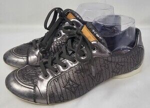 Louis Vuitton Silver Metallic Monogram Tennis Stitch Sneakers Sz EU 36.5 US 6.5